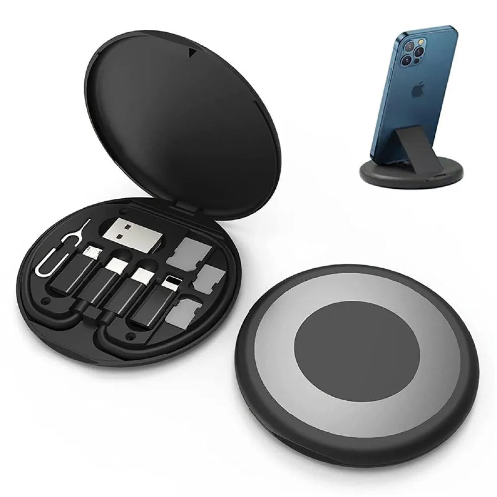 Vibe Geeks Multi-type Compact Cable Card with Cable & USB Adapter Storage Box