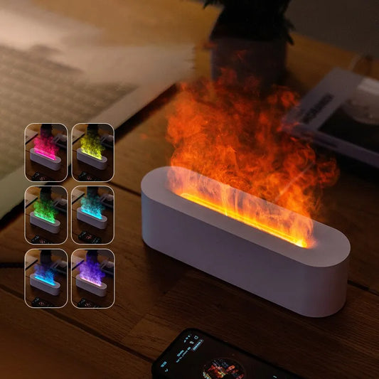 RGB Flame Humidifier Aroma Diffuser: USB Desktop Aromatherapy Purifier with Simulated Light for Bedroom (7 Colors)