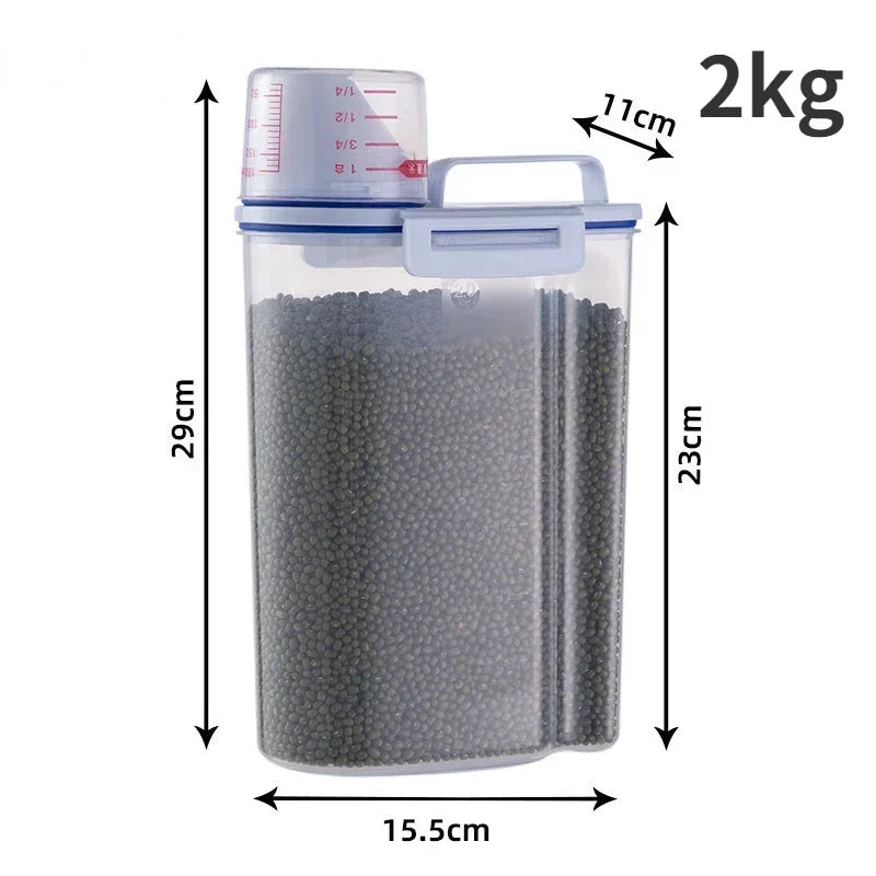 1.5kg/2kg Dog Cat Food Storage Pail with Measuring Cup - Moisture-proof Sealed Plastic Container