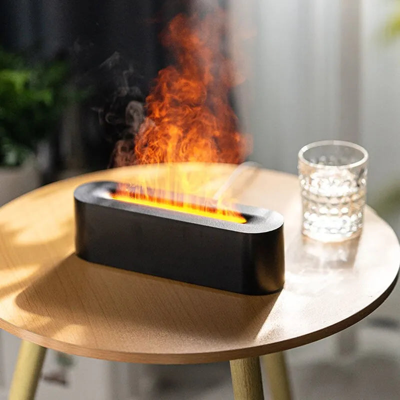 RGB Flame Humidifier Aroma Diffuser: USB Desktop Aromatherapy Purifier with Simulated Light for Bedroom (7 Colors)