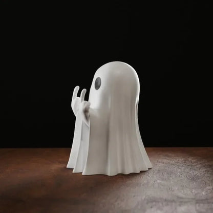 Halloween Ghost Figurine – Funny Resin Statue with Middle Finger, Spooky Cute Ghost Ornament for Home, Table, Fireplace & Porch Halloween Décor